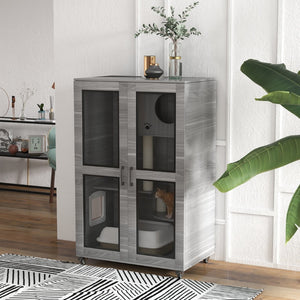 English Elm Pawhut Indoor Cat Enclosure Catio Villa with Scratching Posts Oak Furniture Style W2225P229157