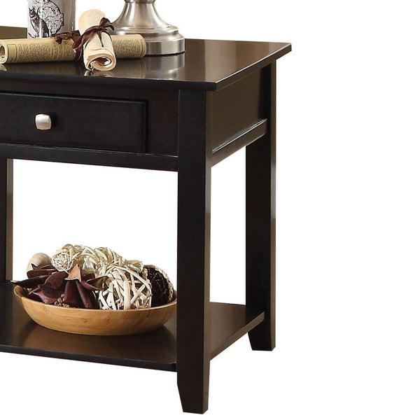 English Elm Black Rustic End Table with Bottom Shelf, 22" Square Wood Top, Sturdy Legs, Open Storage & Display B062P209100