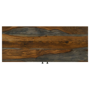 English Elm Komomo Sheesham Grey Buffet Cabinet with 1 Adjustable Shelf, Oatmeal Gold Accents & Dimmer Lighting B062P344888