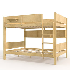 English Elm Queen Over Solid Pine Bunk Bed with Built in Shelves and Tray for Guest Rooms Natural W5305S00009