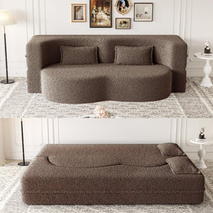 English Elm Modern Full Size Folding Sofa Bed with Teddy Fabric, 15" Foam Sleeper, Removable Covers & 2 Pillows for Guests Brown W1885P308287