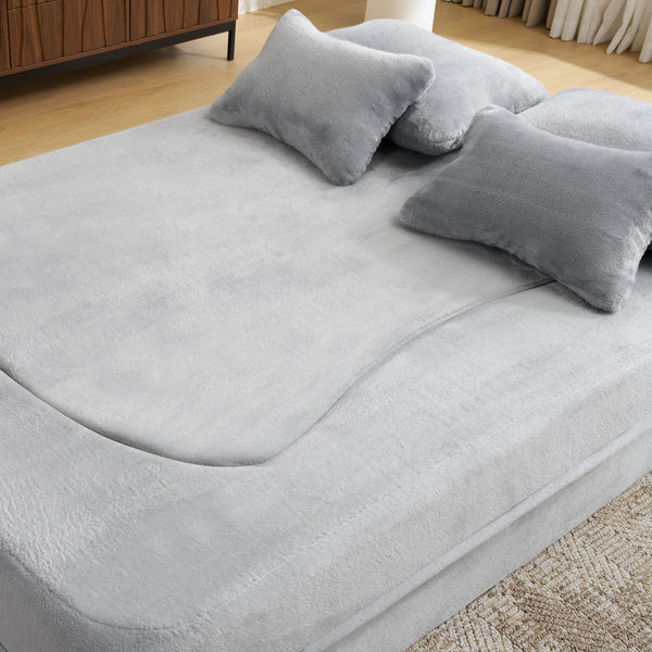 English Elm Queen Plush Floor Sofa Futon with 4 Pillows — Modern Foam Folding Couch Mattress for Living Room Guest Bedroom LIGHT GREY W3612P336072