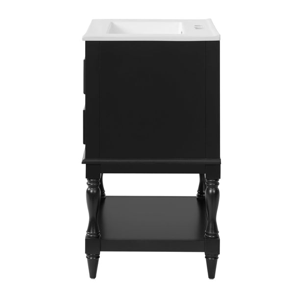 English Elm 24'' Retro Bathroom Vanity Mdf Cabinet with Ceramic Sink Open Shelf and 2 Drawers Black N710P405414B