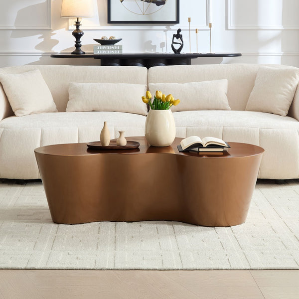 English Elm 50 Inch Sculptural Fiberglass Coffee Table Ready to Use Focal Point for Modern Living Rooms Brown W876P452390