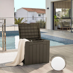 English Elm 30 Gallon Resin Outdoor Storage Deck Box with Lockable Lid and Seating for Patio Brown W2181P484990