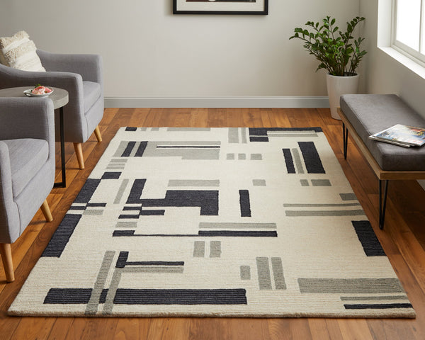 Feizy Rugs Maguire Hand-tufted Wool Area Rug With Geometric Patterns - Modern, Stain-resistant, Pet-friendly Design Ivory,Taupe Wool,Nylon Mgr8903fivyblke10