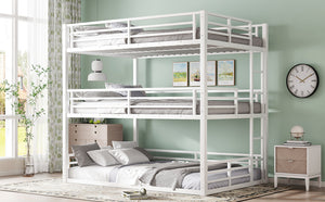 English Elm Full Triple Bunk Bed - Sturdy Metal Frame With Safety Guardrails, Space-Saving, Noise-Reducing Design W1580S00166