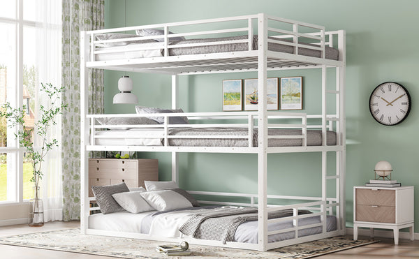English Elm Full Triple Bunk Bed - Sturdy Metal Frame With Safety Guardrails, Space-Saving, Noise-Reducing Design W1580S00166