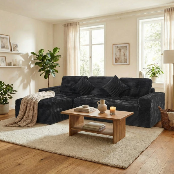 English Elm Modular Cloud Sectional with Ottoman Faux Fur Velvet Deep Foam Living Room Sofa W5502S00009
