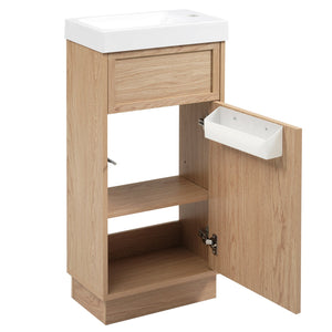 English Elm 15.75" Rustic Bathroom Vanity with Reversible Resin Sink, Soft-Close Door, Adjustable Shelf, Compact Elegance N729P285513N