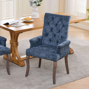 English Elm Upholstered Chenille Club Dining Chair Tufted High Back with Curved Solid Wood Legs Blue W1143P449346