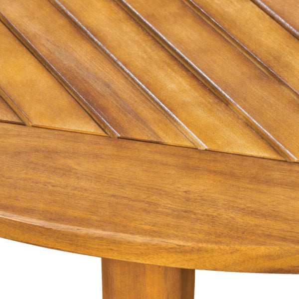 English Elm 47.25" Solid Acacia Round Outdoor Dining Table Slatted Teak Finish Seats Four N770P396250T