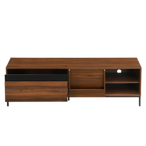 English Elm U-can Mid Century Walnut Media Console with Sliding Doors and Metal Frame for Living Rooms Brown N724P360370D