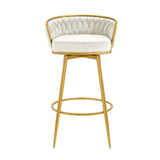 Christopher Knight Home® - Noble House - Swivel Counter Height Bar Stools Set Of 2,31.5"Bar Height Stools With Hand-Woven Backrest & Gold Metal Legs,Modern Low Back Upholstered Kitchen Chairs With Footrest For Island,Dining Room,Beige