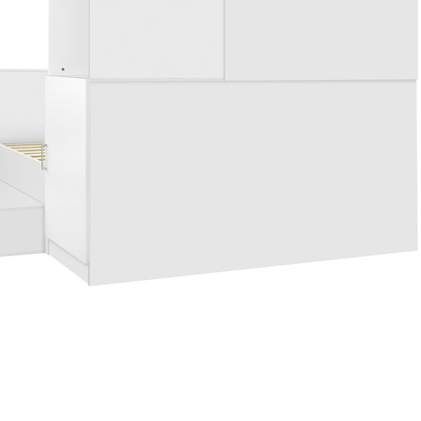 English Elm Full Size Wooden Platform Bed With Integrated Desk, 6 Drawers, Wardrobe & Modern Shelves, White Finish N820S00060K
