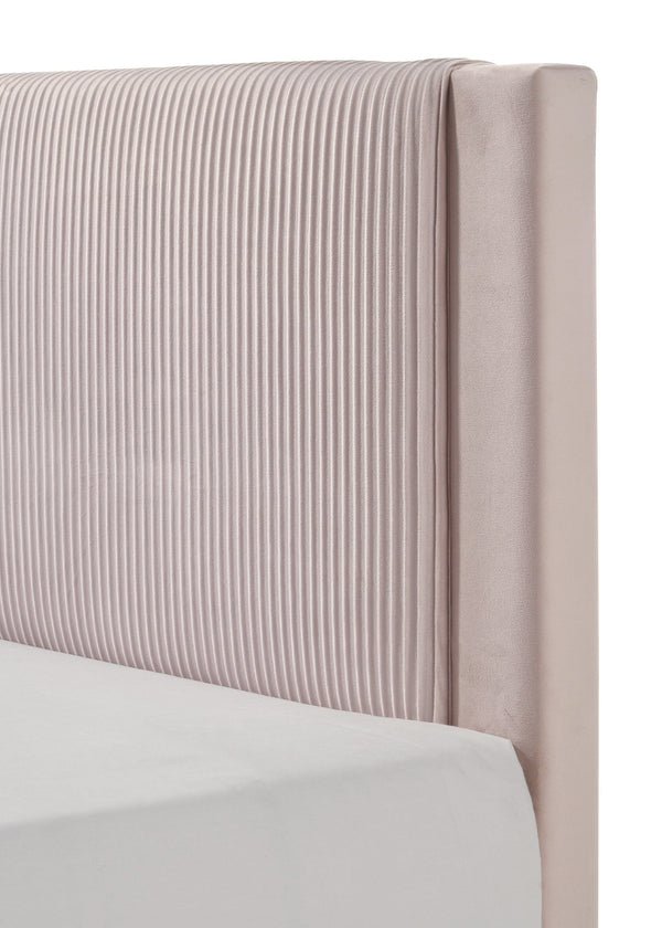 English Elm 1pc Plush Upholstered Headboard Queen Bed with Ribbed Texture, Low-Profile Frame and Sleek Modern Design Pink 45.3 L x 27 W x 6.9 H B2741P322570