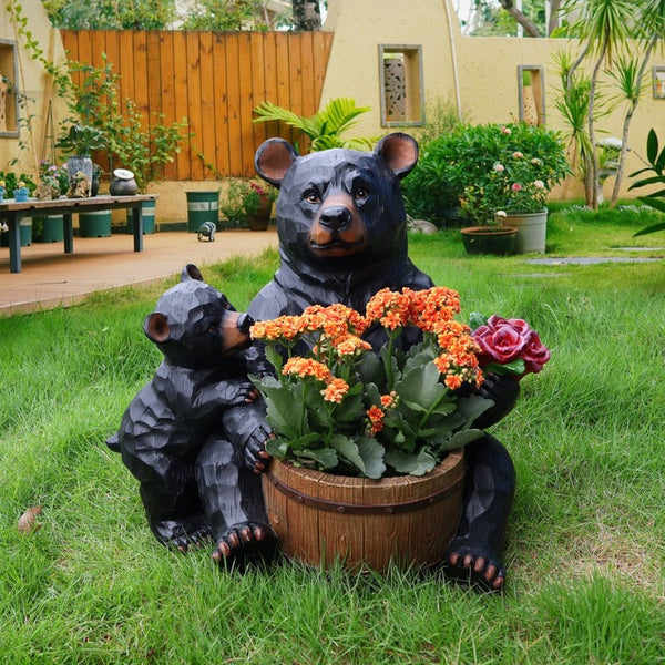 English Elm Outdoor Resin Bear and Cub Planter Sculpture Lifelike Garden Lawn Statue Decor W5398P455471