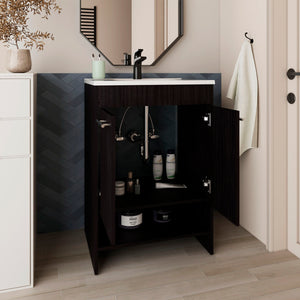 English Elm Bathroom Vanity Slim Sink Cabinet with Single Door, Engineered Wood, Space-Saving Modern Design Black 37.4 L x 23.23 W x 12.6 H B097P350322