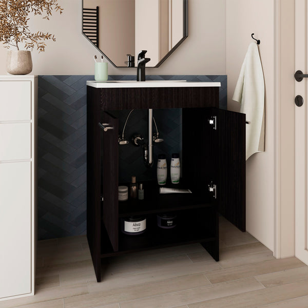 English Elm Bathroom Vanity Slim Sink Cabinet with Single Door, Engineered Wood, Space-Saving Modern Design Black 37.4 L x 23.23 W x 12.6 H B097P350322