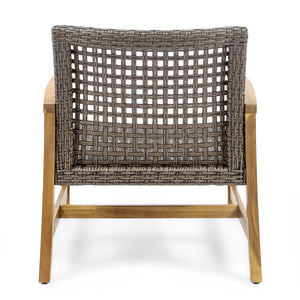 English Elm Christopher Knight Home® - HAMPTON Wood & Wicker Club Chair Set of 2 — Natural Acacia Frame, Mixed Mocha Poly Wicker, Handcrafted Elegance 60397.00WTCMCA