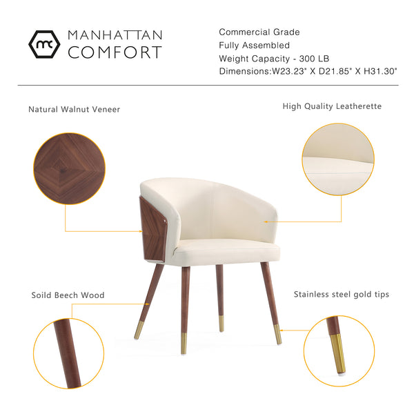 English Elm Reeva Cream Vegan Leather Dining Chair with Solid Beech Frame, Gold-Tip Legs, Geometric Back B365P398269