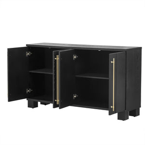 English Elm Trexm Ash Veneer Buffet with Gold Handles Matte Black Lacquer Dining Storage N715P232696B