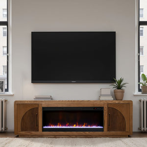 English Elm Eclipse 82-Inch Fireplace Tv Stand For Tvs Up To 90" - Vintage Bourbon & Walnut Finish, Storage & Heat B108P345183