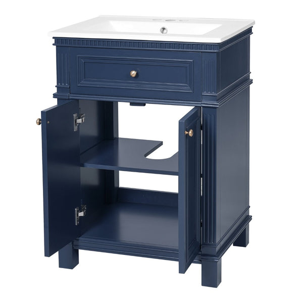 English Elm 24'' Carved Farmhouse Bathroom Vanity with Ceramic Sink Soft Close Storage Cabinet Blue N710P446530C