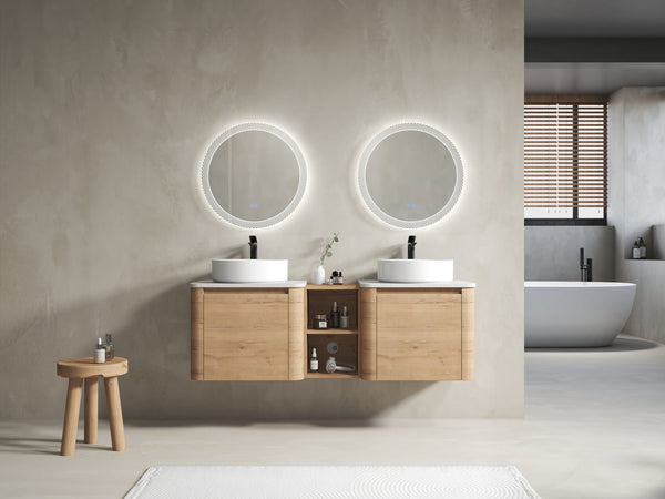 English Elm 60'' Wall-Mounted Bathroom Vanity With Ceramic Art Sink, Soft-Close Door & Stylish Storage Solutions W999S00410