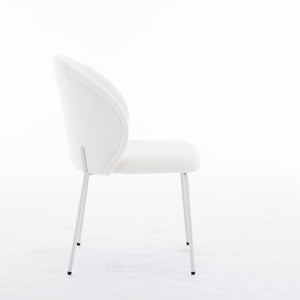 English Elm Heng dining chair with iron legs and adjustable foot pads, ergonomic curved quilted seat for comfort and style White W212P191002