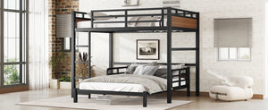 English Elm Full Xl Metal Bunk Bed In Walnut - Versatile Separable Loft Bed With Safety Fence & Strong Frame W1580S00229