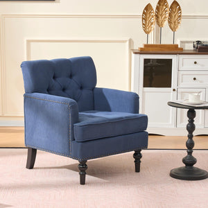 English Elm Tufted Button Corduroy Accent Chair Mid Century Studded Armchair for Living Room Blue W3523P387528