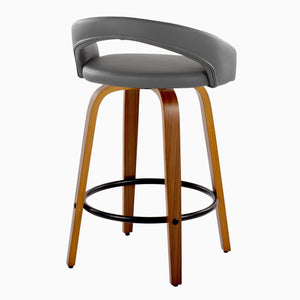 English Elm Fixed-height Swivel Counterstools Mahogany Wood Chrome Footrest Velvet Seat Set of 2 Grey B202S01775