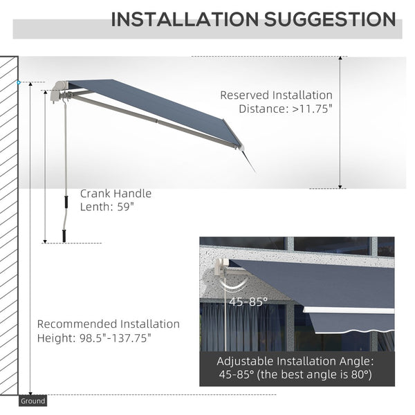 English Elm Outsunny 12' X 10' Manual Crank Retractable Awning - Uv & Water-Resistant Shade For Decks & Patios W2225P174222-GIGA