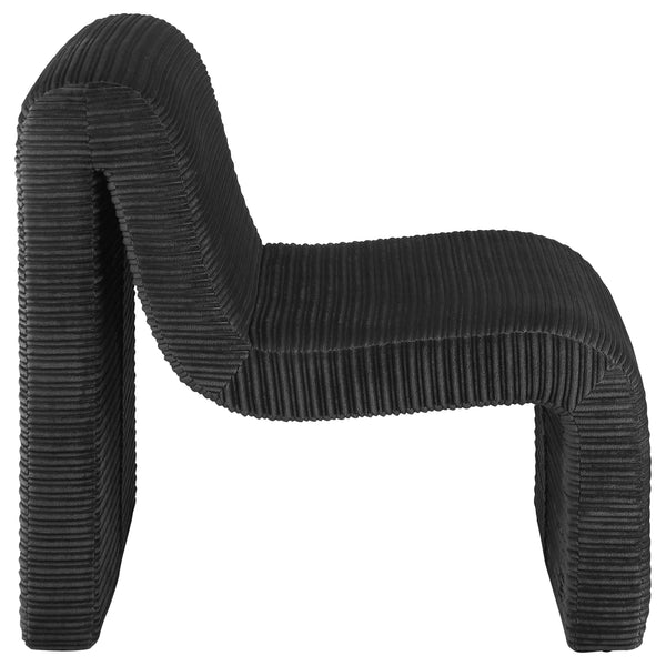 English Elm Winne Curved Armless Accent Chair in Black Ribbed Upholstery — Sculptural Modern Minimalist Seating B062P299870