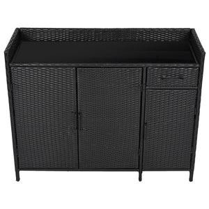 English Elm K&k Outdoor Wicker Bar Cabinet with Tempered Glass Top Adjustable Shelving and Drawer Black Brown N707P233745B