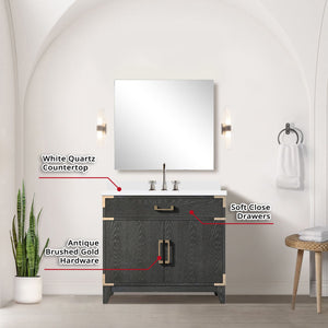 English Elm Black Oak Single Bath Vanity Set With White Quartz Top, 34" Mirror & Chrome Faucet For Stylish Storage B2731S02220