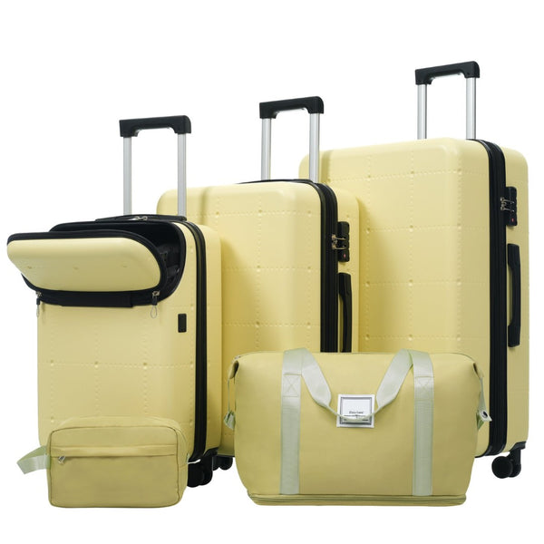 English Elm Luggage 5 Piece Hardside Abs Set with Front Access Carry on and Tsa Spinner Wheels Yellow N732P391557Y