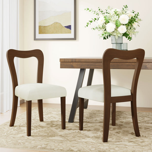 English Elm Christopher Knight Home® - Dining Chair Modern Set of 2 with Rounded Back and Upholstered Seat on Durable Rubberwood Frame Beige,Walnut N771P254007T