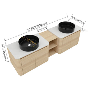 English Elm 72'' Wall-Mounted Bathroom Vanity With Elegant Ceramic Sink, Smart Storage, Soft-Close Doors & More W999S00478