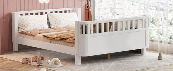 English Elm Twin Low Profile Pine Wood Kids Bed with Safety Rails and Fence Style Headboard W2593P367052