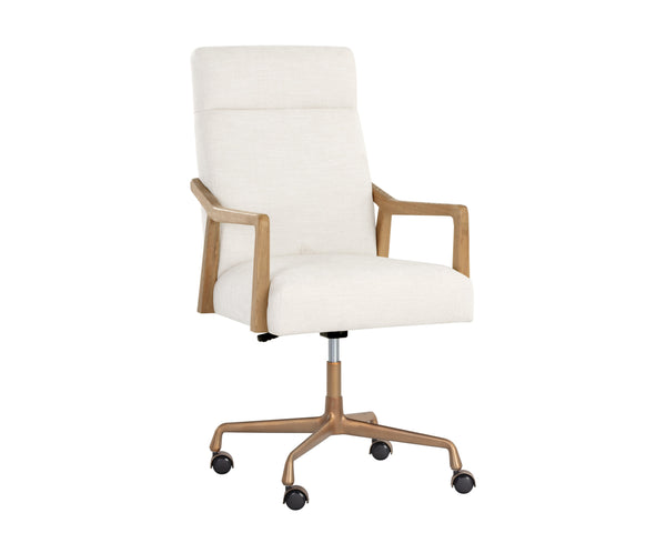 Sunpan Collin Office Chair - Elegant Heather Ivory Tweed With Natural Oak Arms And Gold Base For Style Cream Fabric 110543