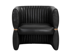 Sunpan Tryor Lounge Chair - Luxurious Top Grain Leather with Antique Brass Accent for Contemporary Living Spaces Vintage Black Night Leather