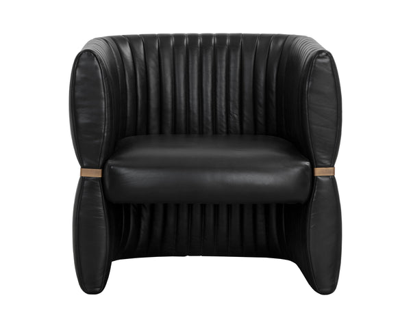Sunpan Tryor Lounge Chair - Luxurious Top Grain Leather with Antique Brass Accent for Contemporary Living Spaces Vintage Black Night Leather