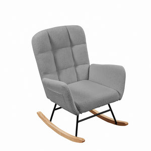 English Elm Cream Plush Teddy Fabric Rocking Armchair with High Back Support for Nursery Grey W3985P404156