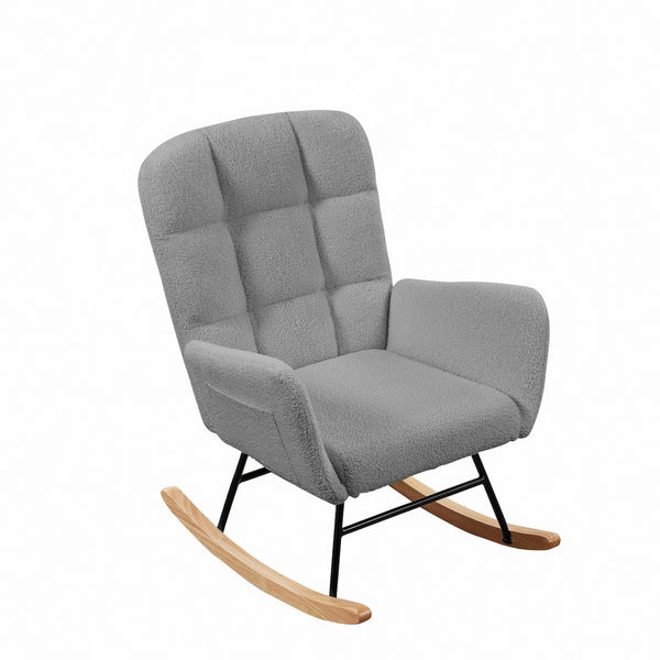 English Elm Cream Plush Teddy Fabric Rocking Armchair with High Back Support for Nursery Grey W3985P404156