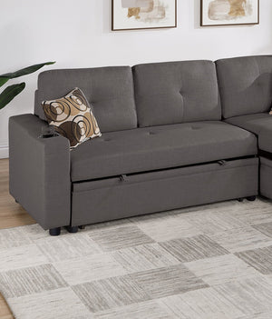 English Elm Ash Convertible Sectional Sofa with Pull-Out Bed, Reversible Storage Chaise, Cupholders, Tufted Elegance B011S01021