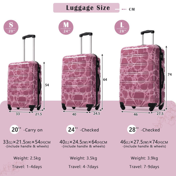 English Elm Hardshell Polycarbonate Luggage Set Three Piece Tsa Lock Spinner Travel Suitcases Pink Purple N732P306618H