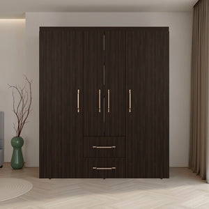 English Elm Valier Wardrobe Armoire with Shelving Drawers and Hanging Space in Walnut Finish Dark Walnut B097S00249