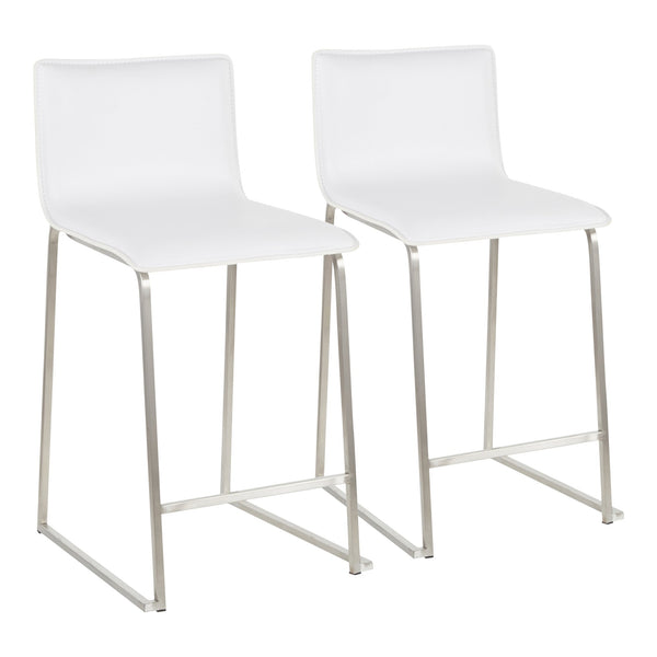 English Elm Mara 26" Stylish Counter Stool Set Of 2 In Brushed Stainless Steel & White Faux Leather Upholstery B202P222063